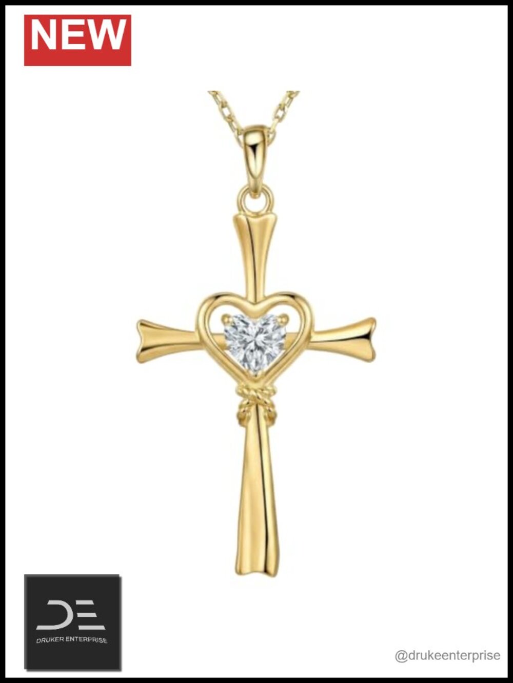 14K Gold Plated Cross Necklace Heart Birthstone Pendant Women
